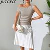 BITCED Versatile Solid-Colour Sleeveless Knit Vest Seductive Fitted Knit T-Shirt Designer Off-Shoulder Top