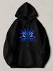 Black Pullover Hoodie with Blue Butterfly Face Graphic Yellow Eyes & Pink Accents Streetwear Sweatshirt for Men Women Casual Daily
