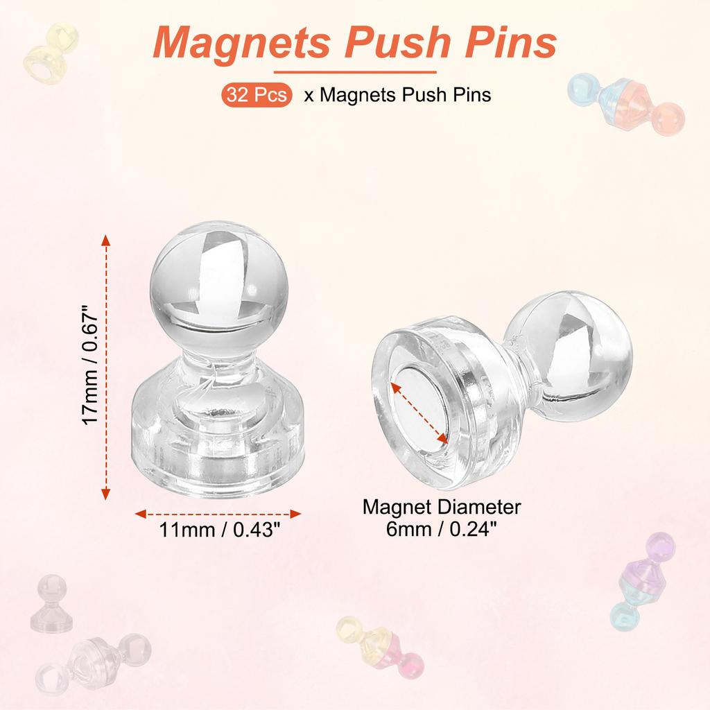 32Pcs Magnets Push Pins Strong Fridge Magnets Magnetic Whiteboard Decorative Thumbtacks for Refrigerator Locker Calendar Office