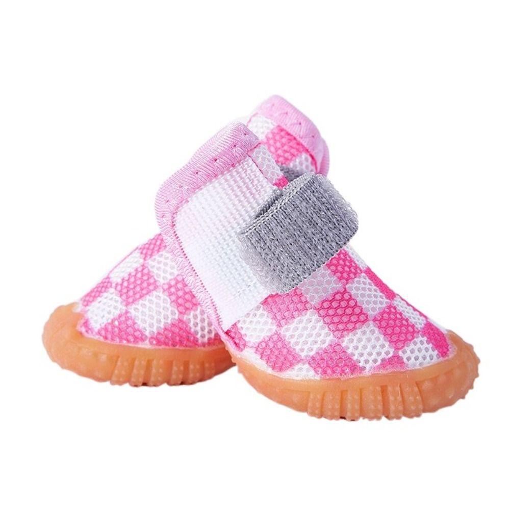 4pcs/set Breathable Breathable Pet Dog Shoes Anti-skid Hollow Dog Boots Puppy Mesh Shoes Walking