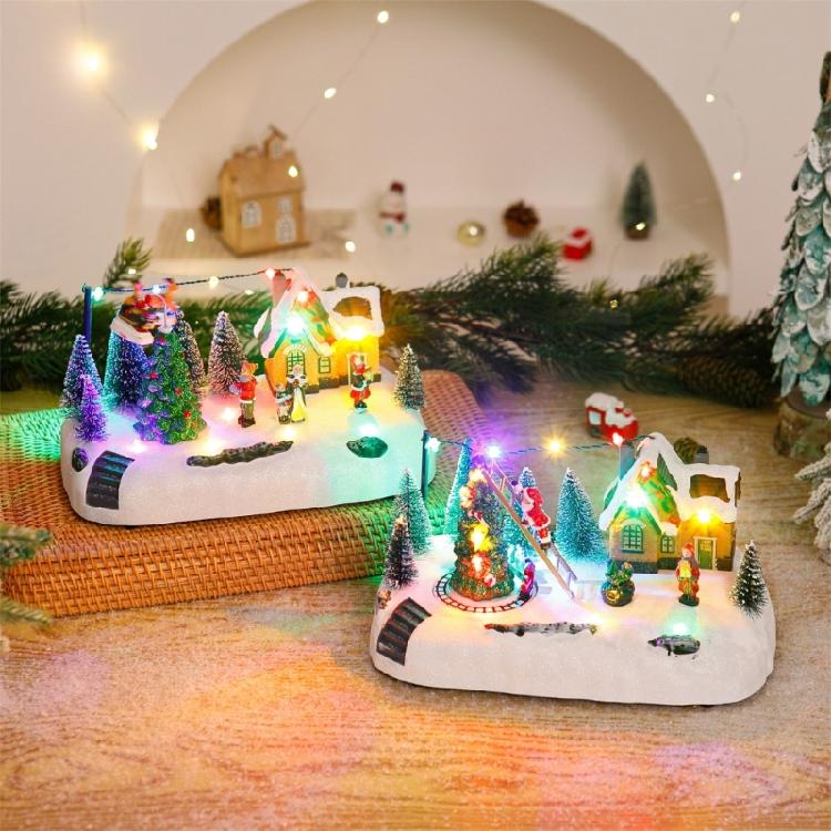 Resin Christmas Music Box With Duals Light Sound Functions Easy To Display Desktop Decoration Party Supplies