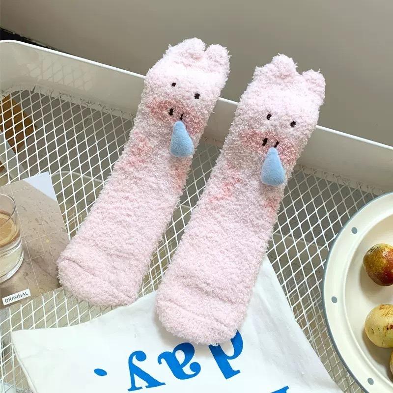 Female Autumn and Winter Thickened Warm Lovely Pink Moon Floor Sleep Tube Cotton Socks