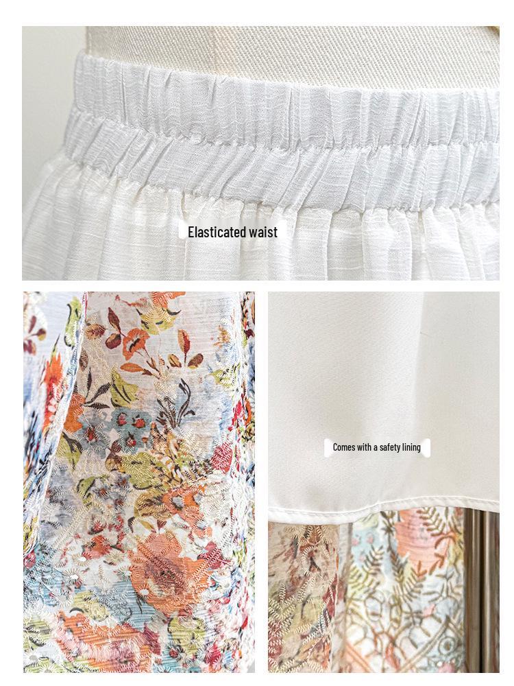 Damen 2026 Frühling/Sommer A-Linie Floral Lochstickerei Langer Rock