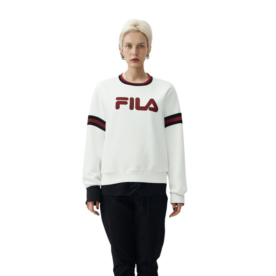 FILA 2023 Winter New Knit Long Sleeve Top Fashion Loose Solid Color Top Women tops Ceramic-White F11W349209FWT