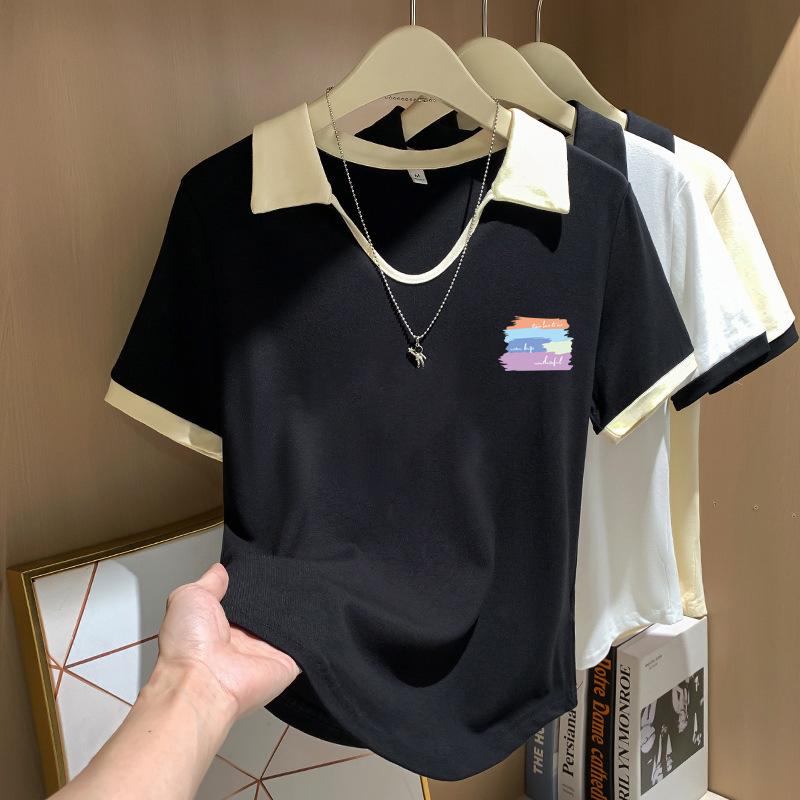 

Plus Size Women s Chic Polo V-Neck Short Sleeve T-shirt - Slimming, Tummy-Covering, European Style for Summer 4XL [for 140-155 kg]