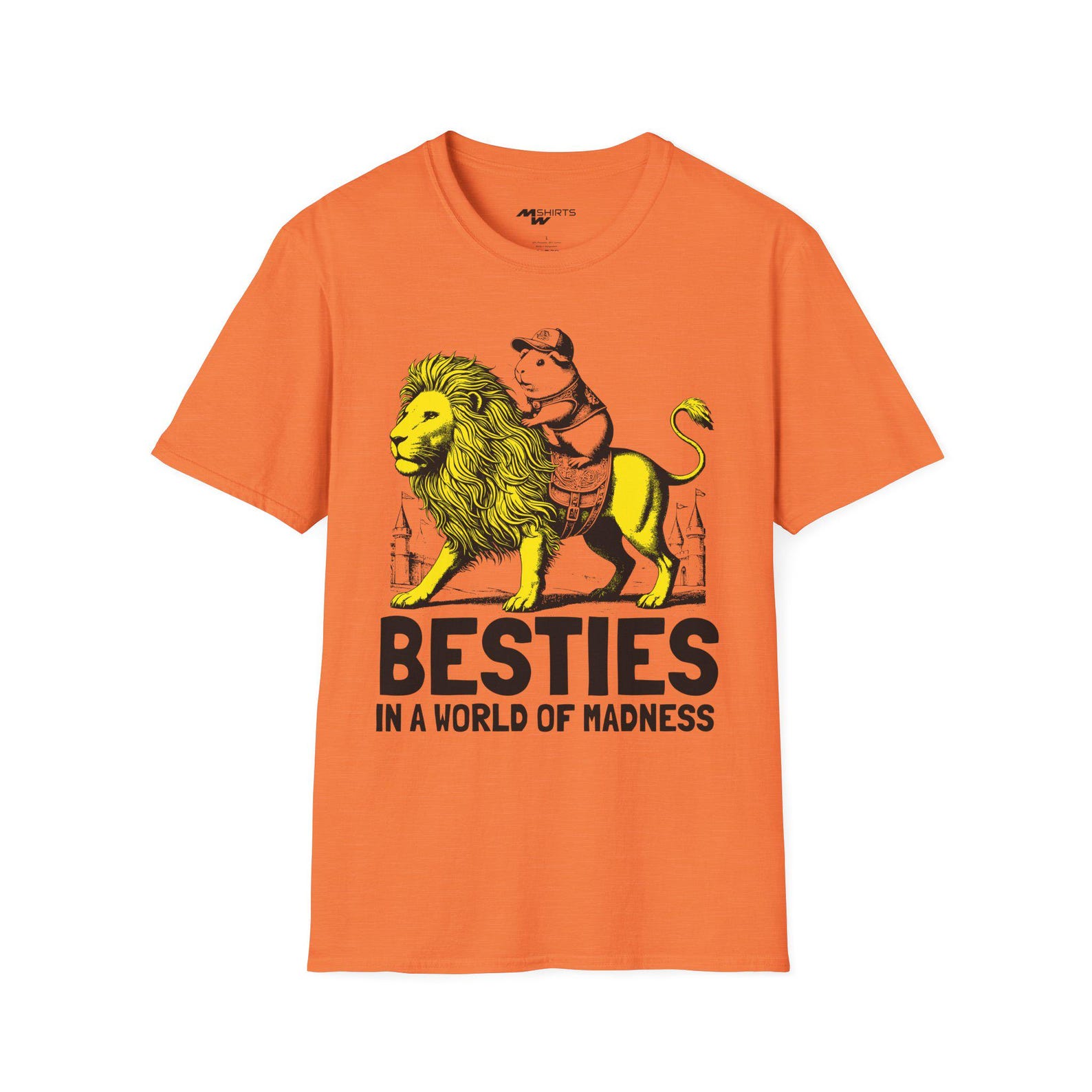 Besties in a World of Madness Unisex T-Shirt: Lion & Hamster 4XL