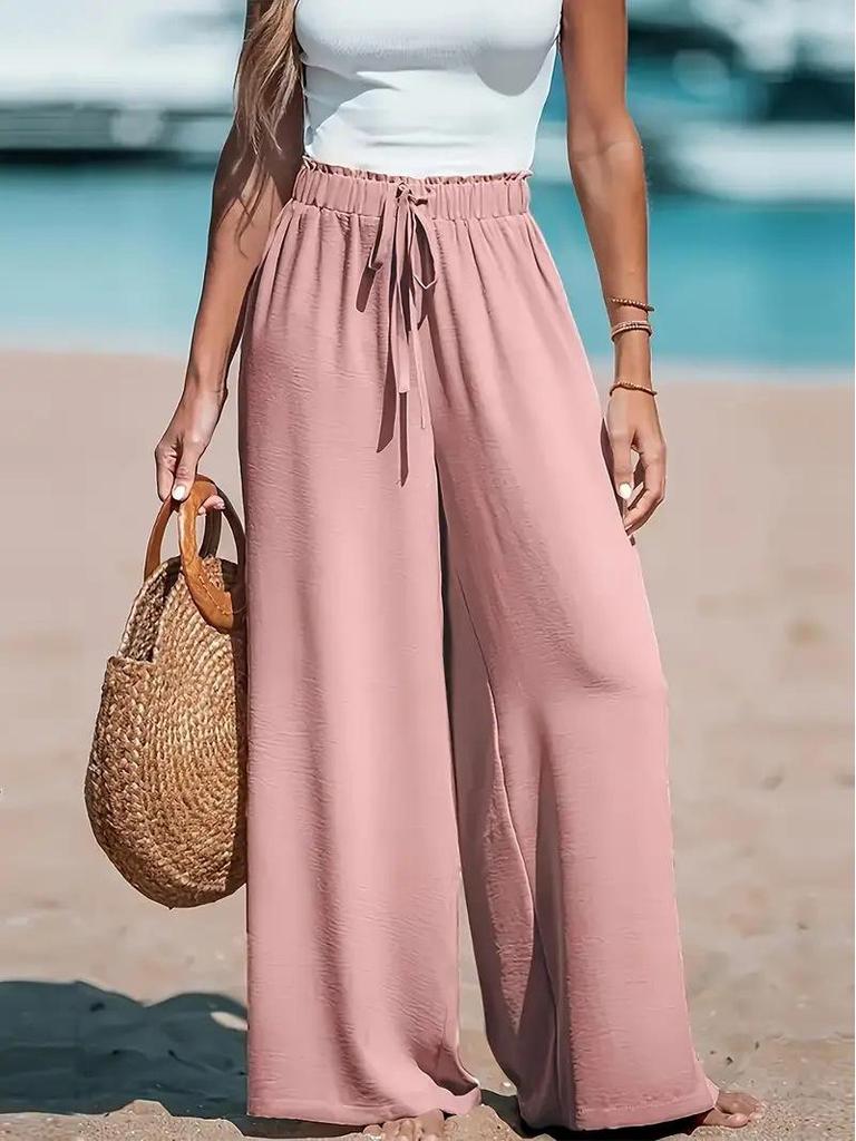 Women's Wide-Leg Long Polyester Casual Pants