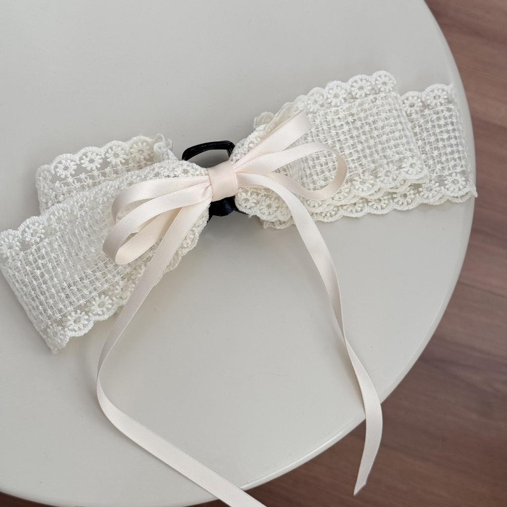 1pc French lace bow tie ribbon hair clip for women, summer half-updo, back of the head, pin curl hair clip.
