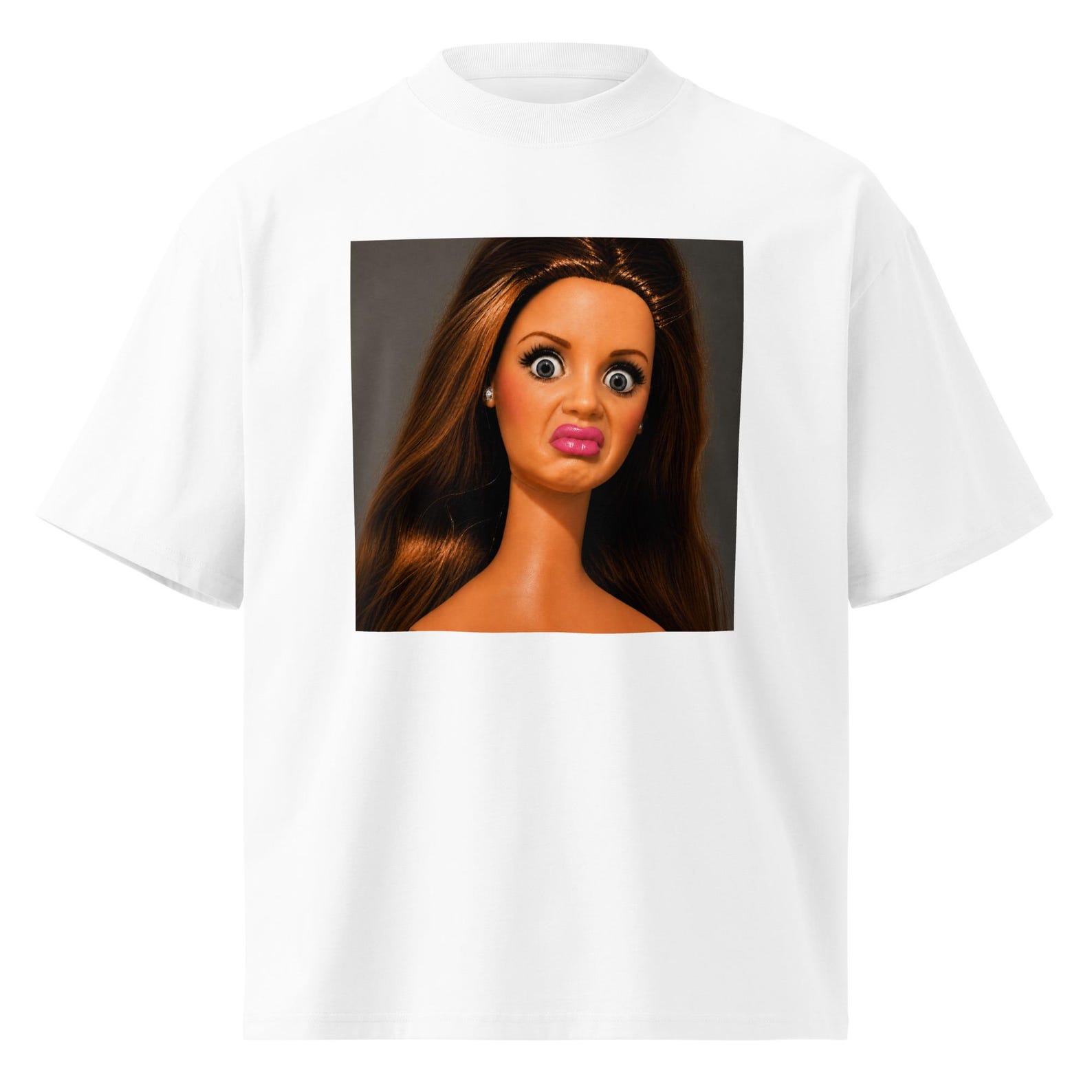 Oversized Doll Face Graphic Tee, Unimpressed Meme Shirt, Viral Reaction Face Unisex T-Shirt 2XL