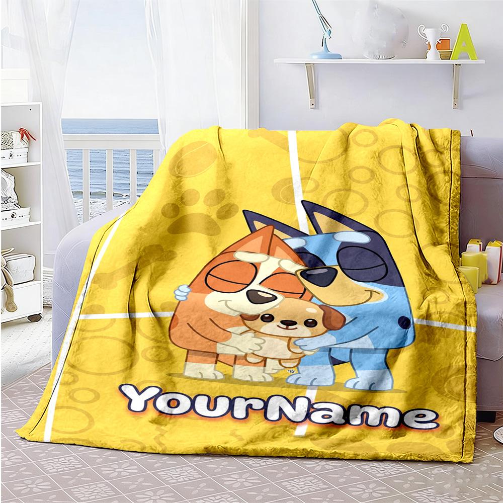 Bluey 126 Customize Your Name Blanket Gift Personalized Blanket Comfortable Throw For Living Room Home Decor Picnics Bedding Four Seasons Universal