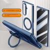 Metal Ring Holder Magsafe Magnetic Phone Case for Samsung Galaxy Z Fold 7 Spring Hinge with Tempered Glass Film Protection Cover