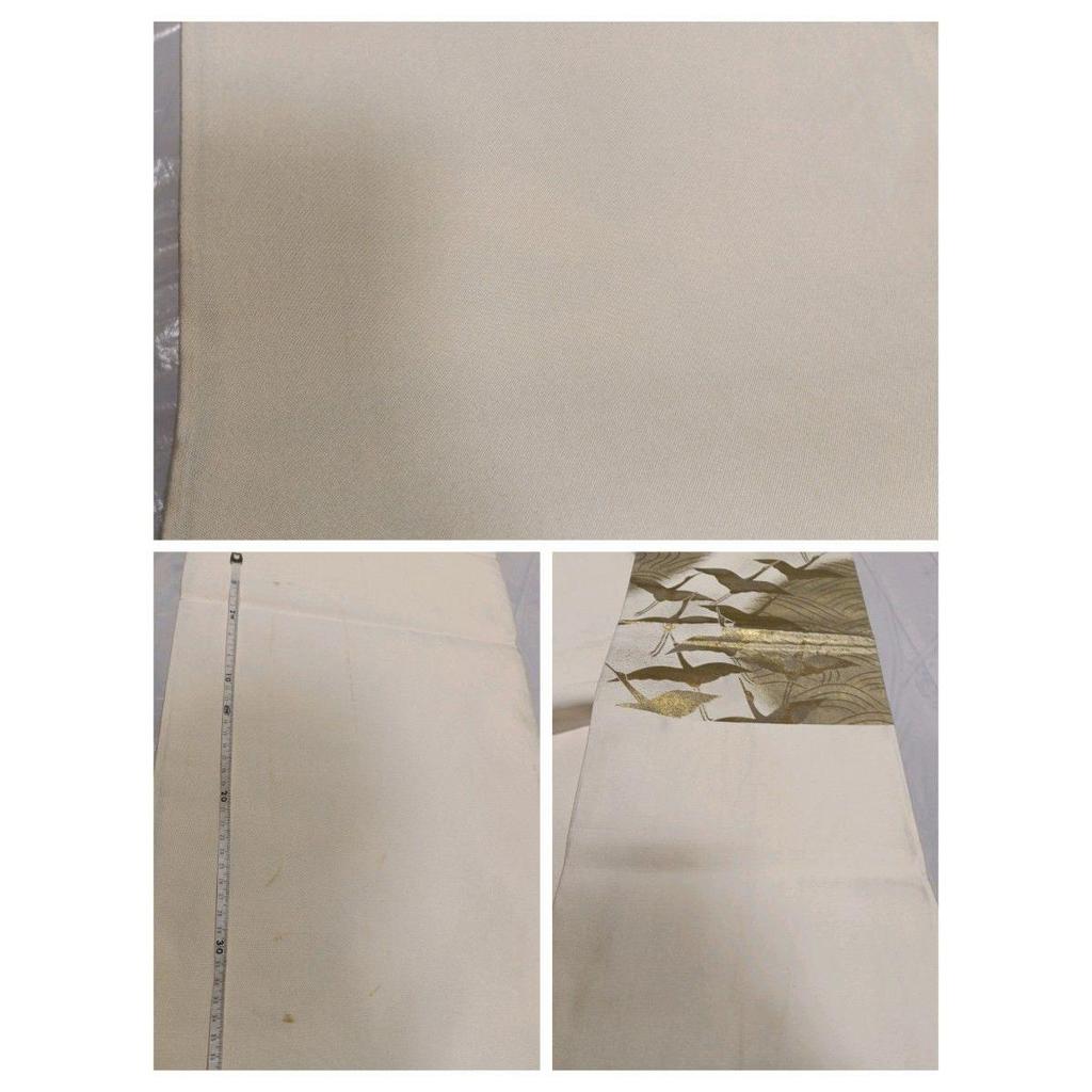 Used Black Tomesode, Pure Silk, Piece Embroidery, Flying Crane Hamamatsu Pattern, Five Crest Hiyori Tailoring, Fukuro Obi Pure Silk, Mitsukoshi