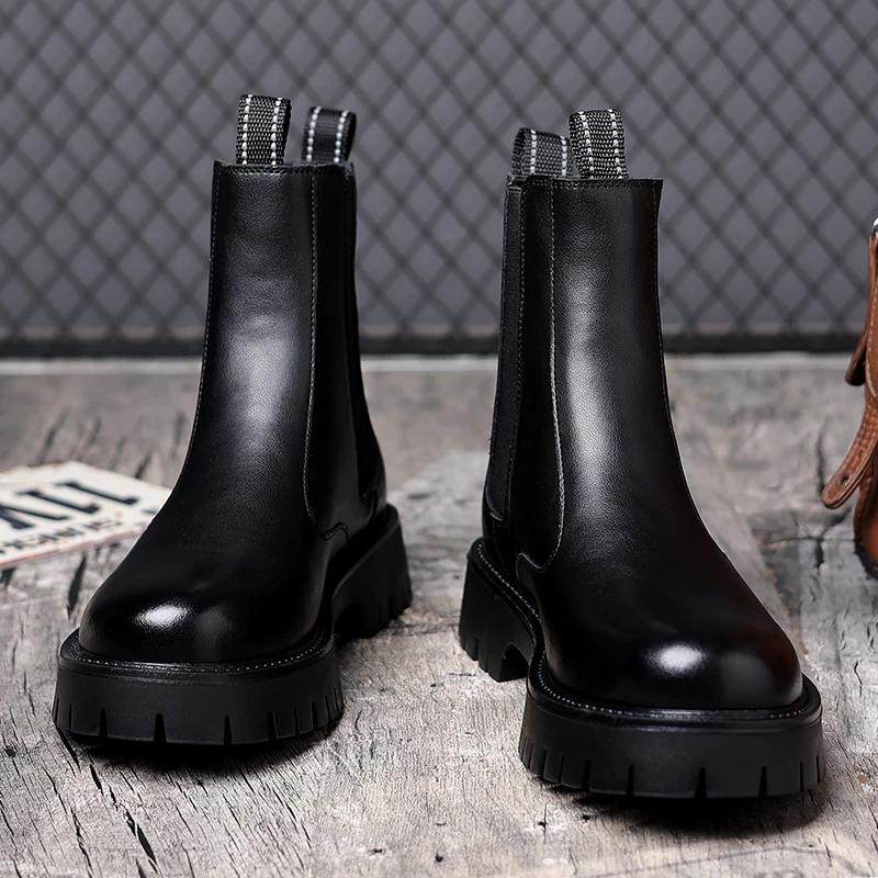 Fashion Hot Sale Fashion Mens Chelsea Boots Warm Plush Fur Winter Boots for Men High Top Male Platform Shoes British Style Ankle Boots