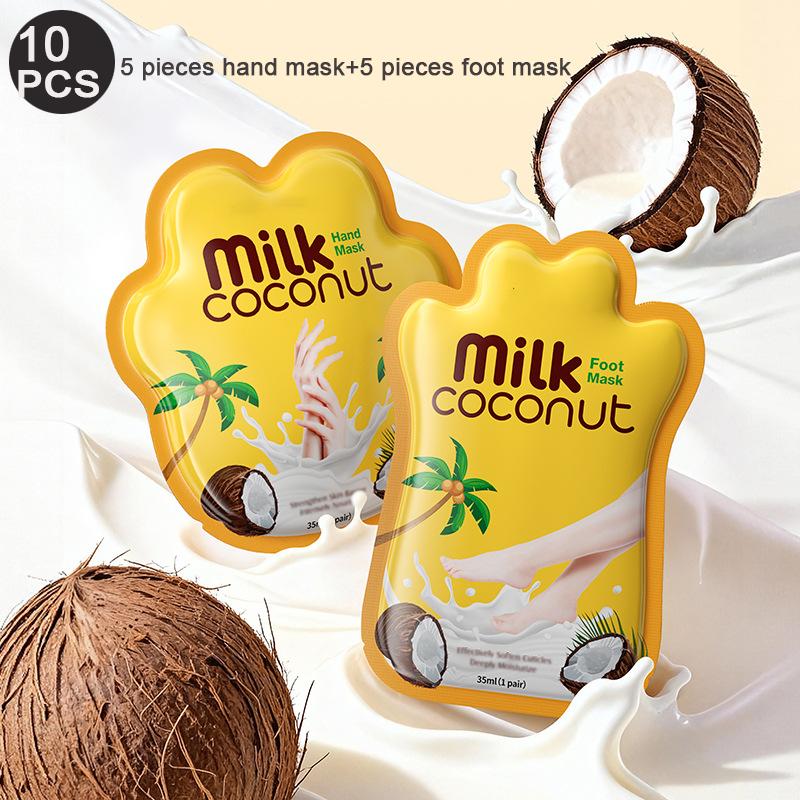 Набор масок для рук и ног «Молоко и кокос» (10 шт) – Глубокое увлажнение и разглаживание для сухой кожи 10pcs