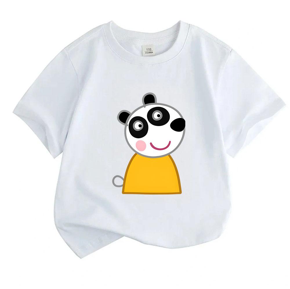 Kids Boys Girls Crew Neck Short Sleeve 100% Cotton T-Shirt Cute Cartoon Panda Printed Casual Soft Breathable Lightweight Pullover Tee for Daily Home O