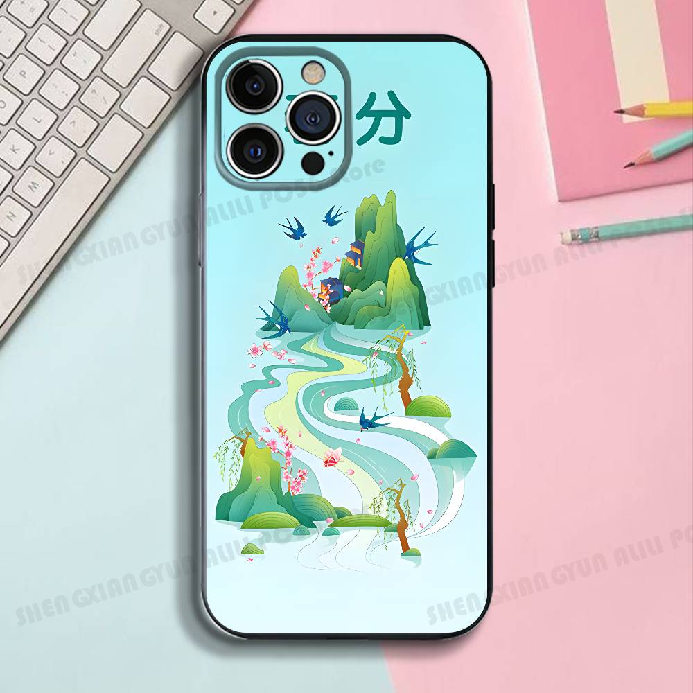 China Solar Terms Silicone Soft Phone Case For IPhone17 16 15 14 13 12 11 Pro Max Plus X XR SE Cover