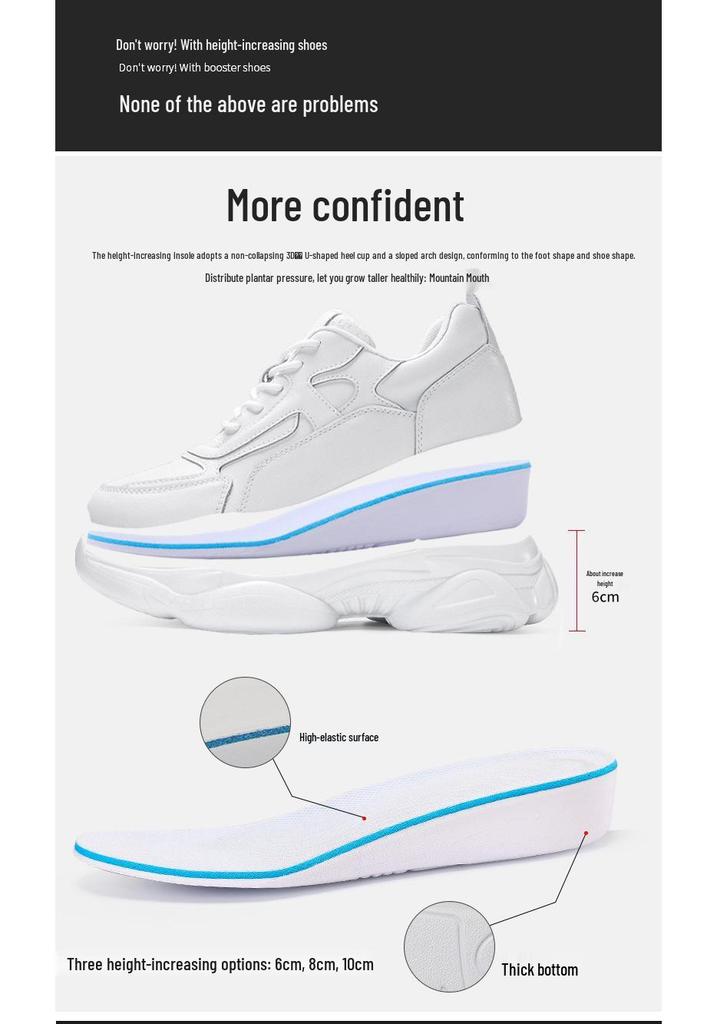Men's 8CM Height-Increasing Thick Sole Casual Dad Sneakers - Trendy, Versatile White Genuine Cowhide Shoes