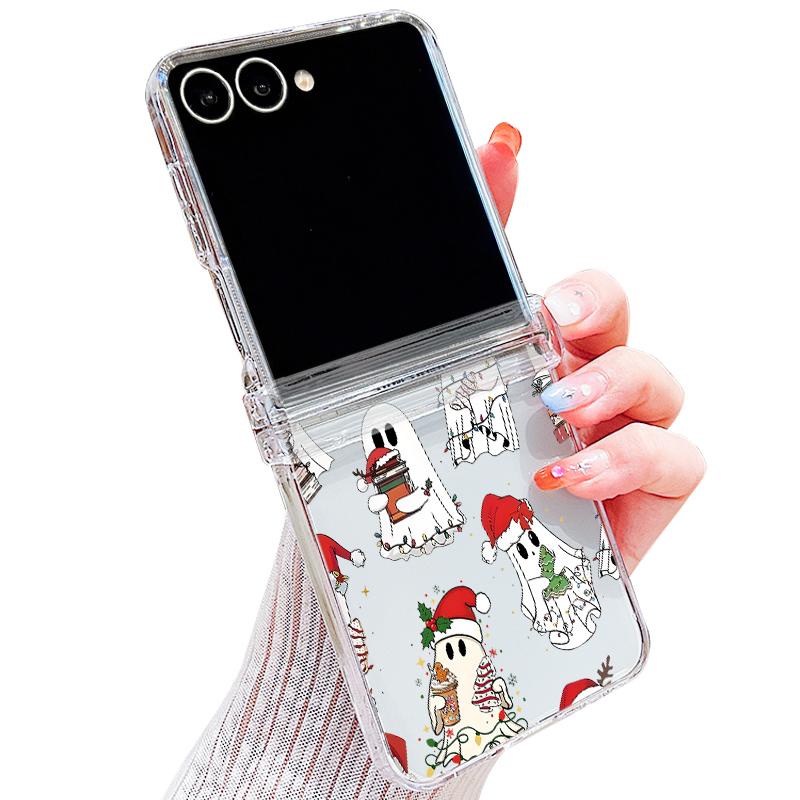 Christmas Ghost Halloween Case For Samsung Z Flip 8 7 FE 6 5 4 Clear PC Slim Hard Folding Phone Cover For Galaxy Z Flip8 Flip7 Flip6 Flip5