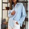 European And American Women's Summer New Long-sleeved Cardigan Jacket Striped Shirt Casual And Comfortable Top