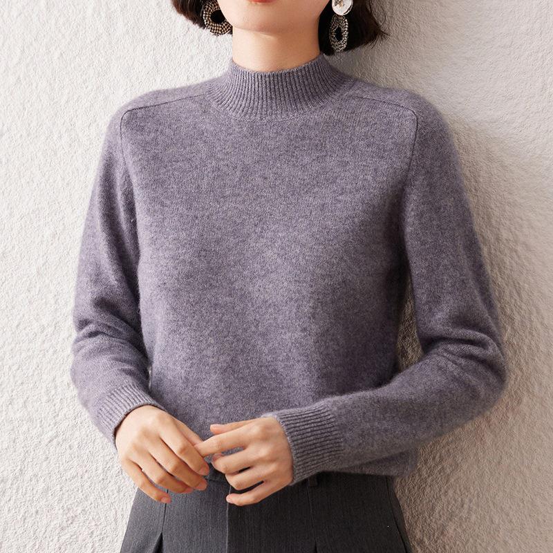 Women's Versatile Cashmere Sweater - Half-High Neck, Thick Pure Color Pullover, Loose Knit Wool Base Layer for Autumn and Winter