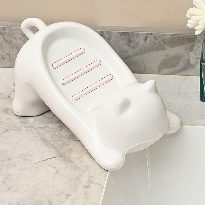 1pc Cartoon Cute Cat Plastic Soap Box ABS Creative Water Free Bathroom Soap Box Storage Rack Sanitary Drain