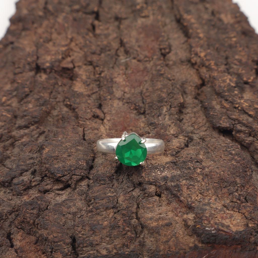 Heart Natural Green Onyx Unique Full Eternity Sisters Gift Ring Sterling Silver RR-43-6