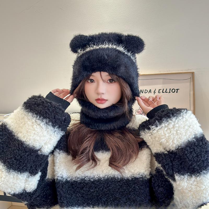 

New Autumn and Winter Women s Plush Hat Scarf Warm Windproof Ear Protection Head Hat Versatile Casual and Fashionable Knitted Hat one size