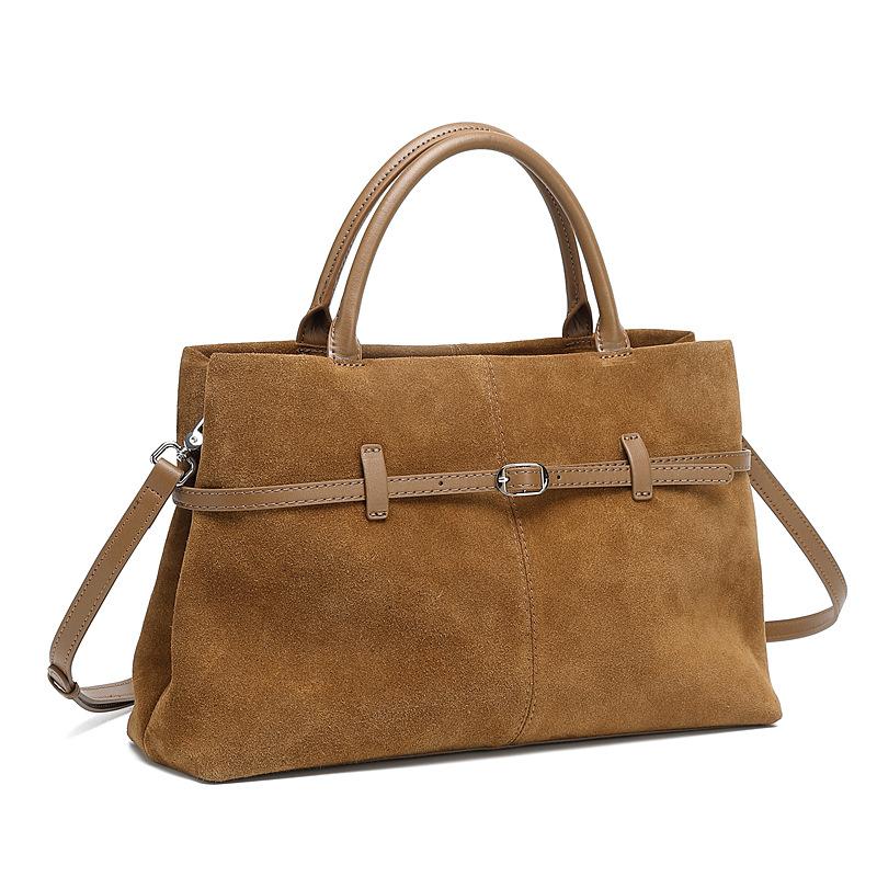 Oversized Suede Leather Briefcase Spacious Handheld Shoulder Crossbody Bag Women Slouchy Commuting Premium Light Luxury Handbag