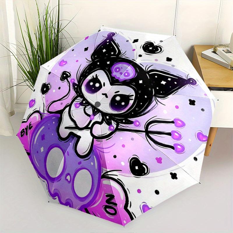 

1pc Bye or No Kuromi Automatic 3-Fold Cartoon Umbrella Design, Cute Cartoon Pattern, Portable Outdoor Umbrella, Perfect, Holiday Gift for Disney fans.
