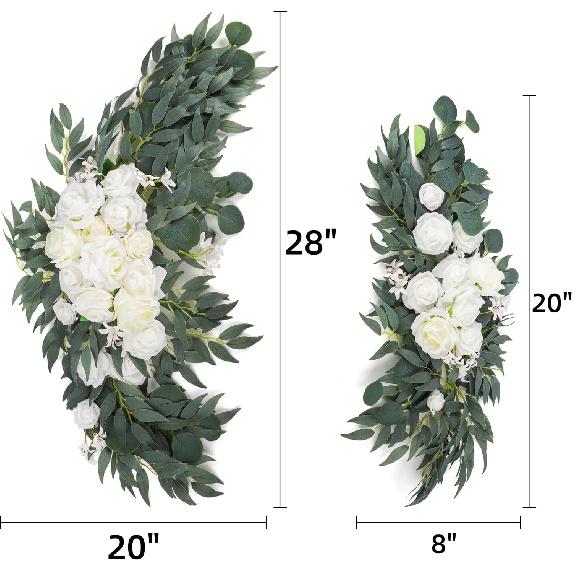 2 Pack Artificial Wedding Arch Flowers, 28”/20” Floral Swag Arrangement Set, Wedding Welcome Signs Floral Decorations Kit for Ceremony Reception,