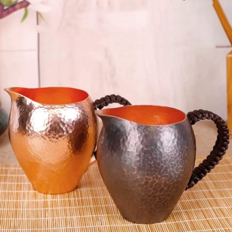 Vintage Coffee Mug Pure Copper Cup,Lrregular Shape Weave Handle 280 ml Breakfast Cup,Handcrafted Tea Tumbler Drinkware Tableware