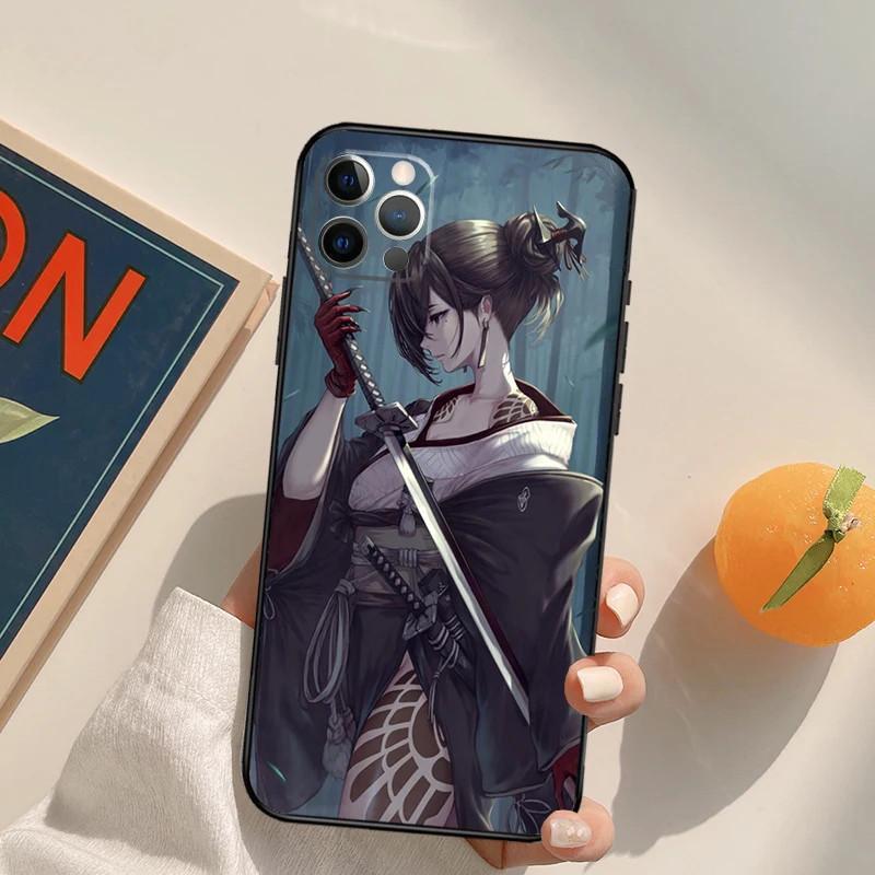 Apple Iphone14Promax Mobile Phone Case Anime Girl Samurai Mobile Phone Case Hair Painting Anti-Drop Huawei Three