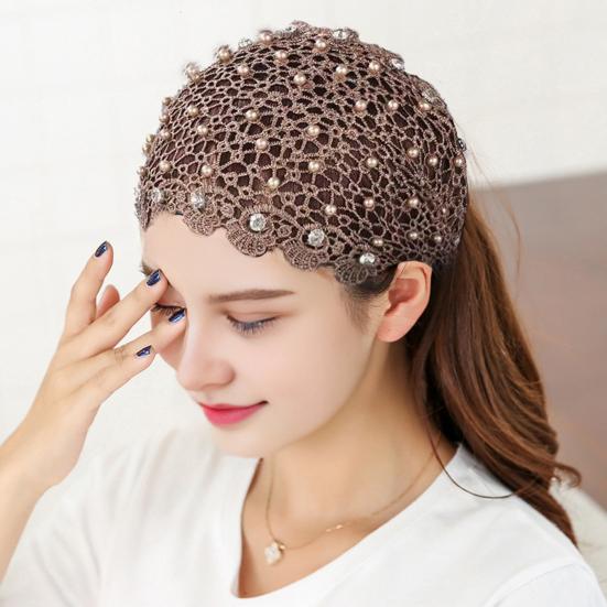4Pcs Women Headband Floral Lace Hollow Design Faux Pearls Hair Hoop Boho Style Wide Elastic Hair Accessories