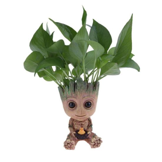 Lovely Handmade Carved Baby Groot Flower Pot Pen Holder Birthday Gift Home Decor