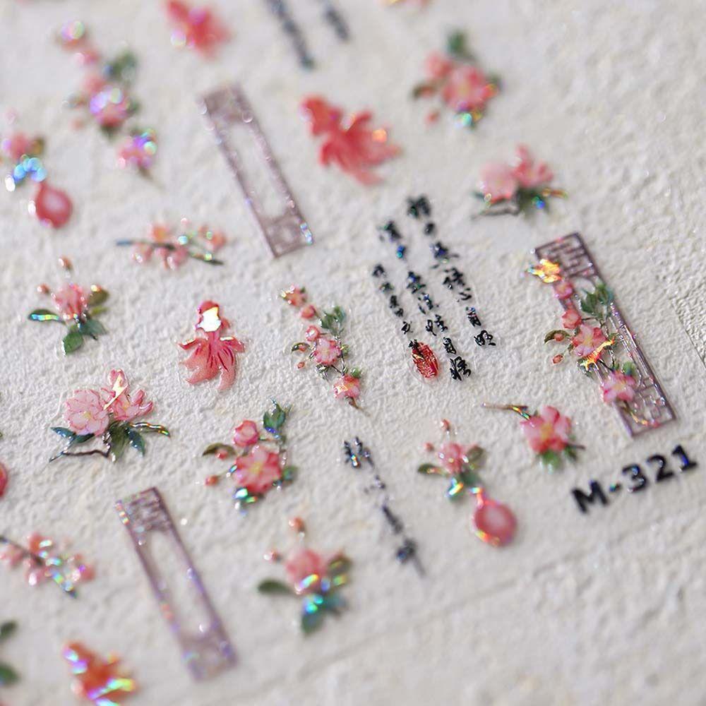 Flowers Chinese Nail Stickers Phoenix Blue and White Porcelain Patterns Chinese Nail Decals Manicure Ornaments Nail Supplies