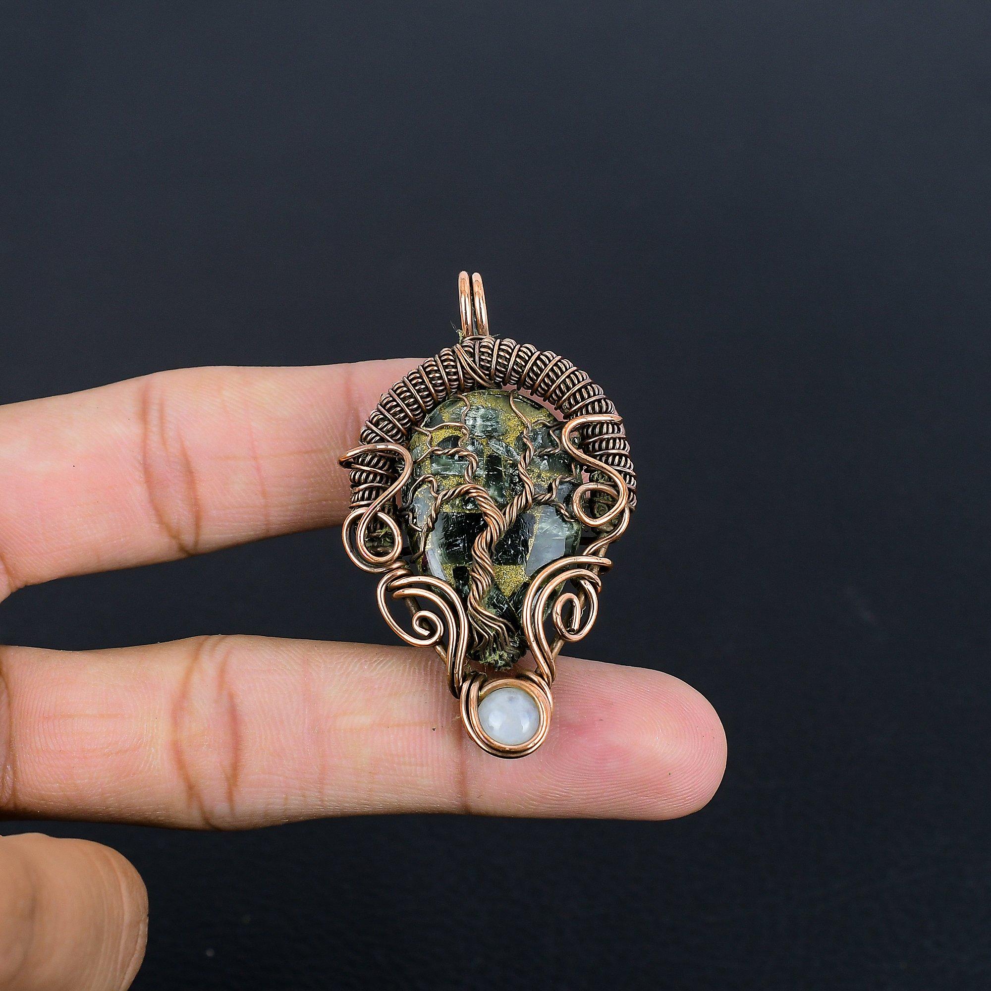 

Copper Seraphinite Pendant, 999 Copper Wire Wrapped Gemstone Jewelry, Handmade Pendant, For Thanksgiving 2.55 Inches