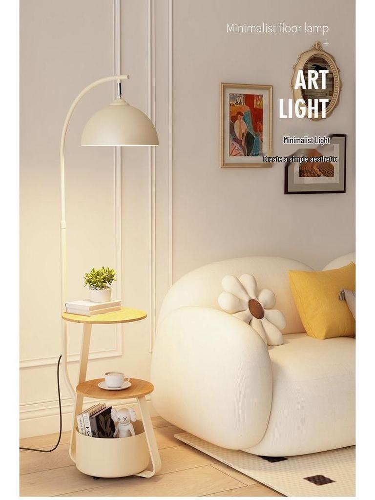 Nordic Cream Floor Lamp with Shelf - Modern Living Room, Study, Bedroom & Bedside Vertical Table Lamp