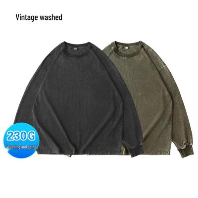 T-shirt Pull Manches Longues Oversize Rétro 230g Coton Pur Lavé & Délavé