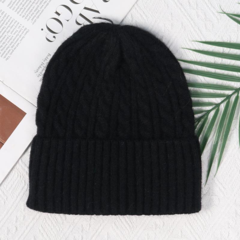 Angola rabbit fur warm solid color light board autumn and winter versatile candy color vertical stripe knitted hat women