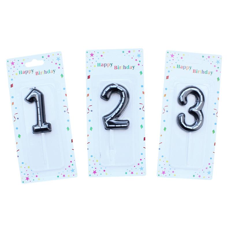 Line Numbers 0-9 Candles Birthday Party Scene Decoration Arrangement Black Printed White Striped Number Candles
