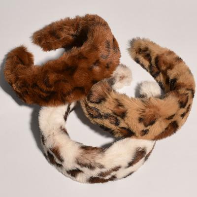 Women Leopard Faux Fur Hairband Soft Plush Hair Accessories Wide Side Adult Girls Headbands Winter Fashion Hair Hoop