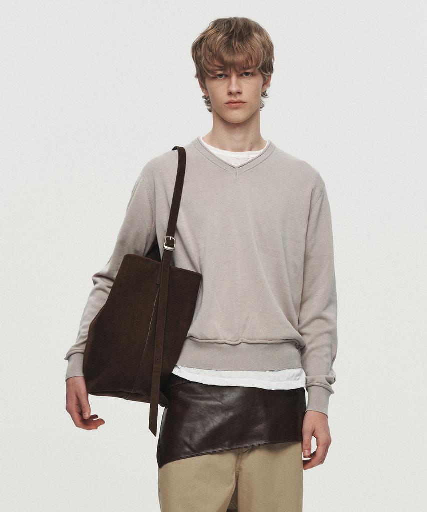 Hoite Niel Cotton V-Neck Knit (Light Gray)