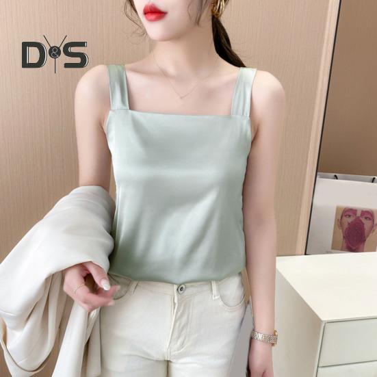 Women Vest Square Collar Sleeveless Smooth Tank Tops Solid Color Breathable Casual Camisole Daily Wear