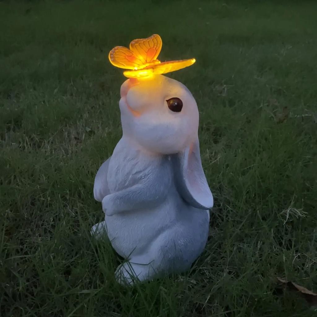 Resin Ornaments Cute Rabbit Decoration Solar Garden Lights Outdoor Garden Animals Creative Cartoon Crafts