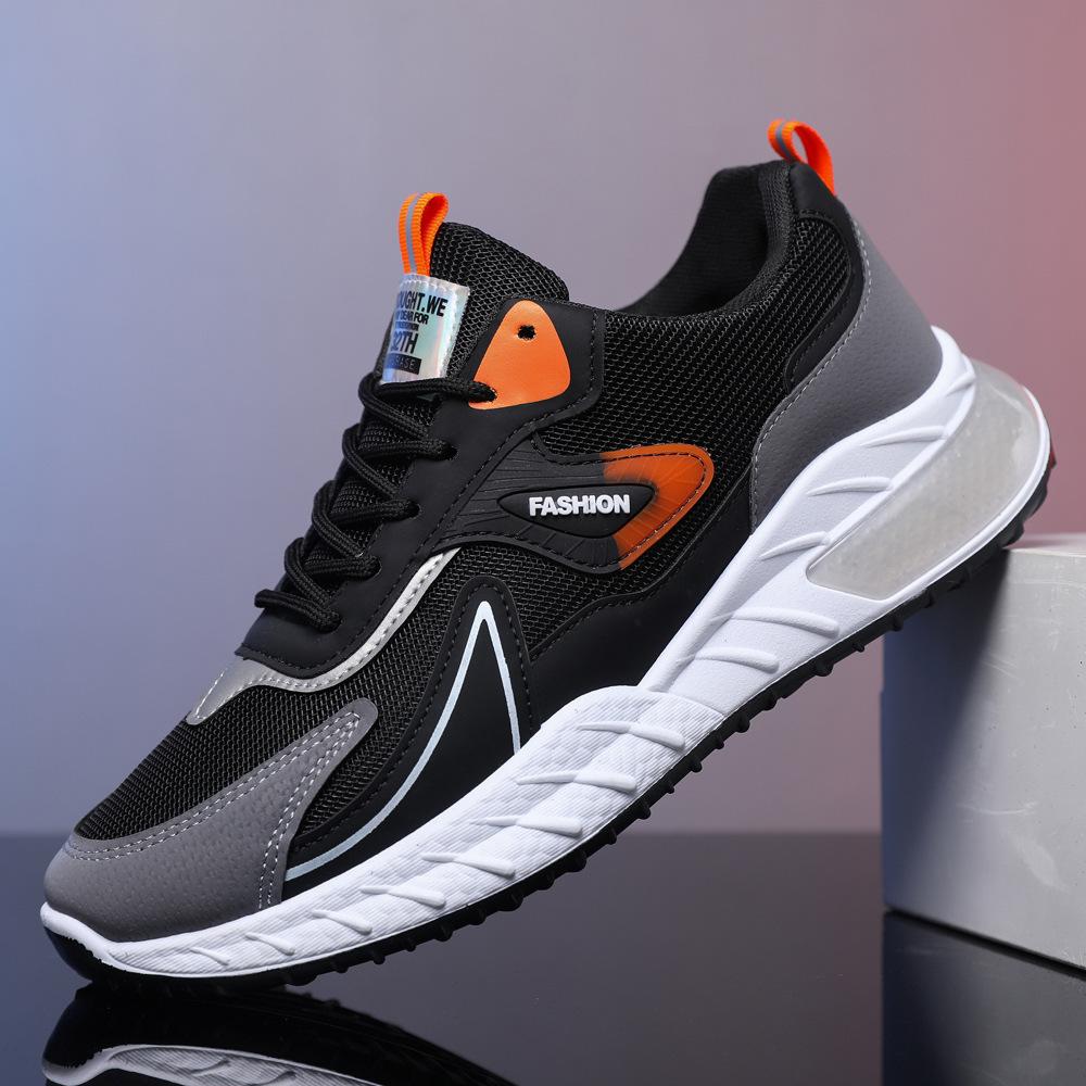 

Men s shoes summer new breathable mesh fly-woven versatile casual soft-soled running thick-soled black sports trendy shoes 39