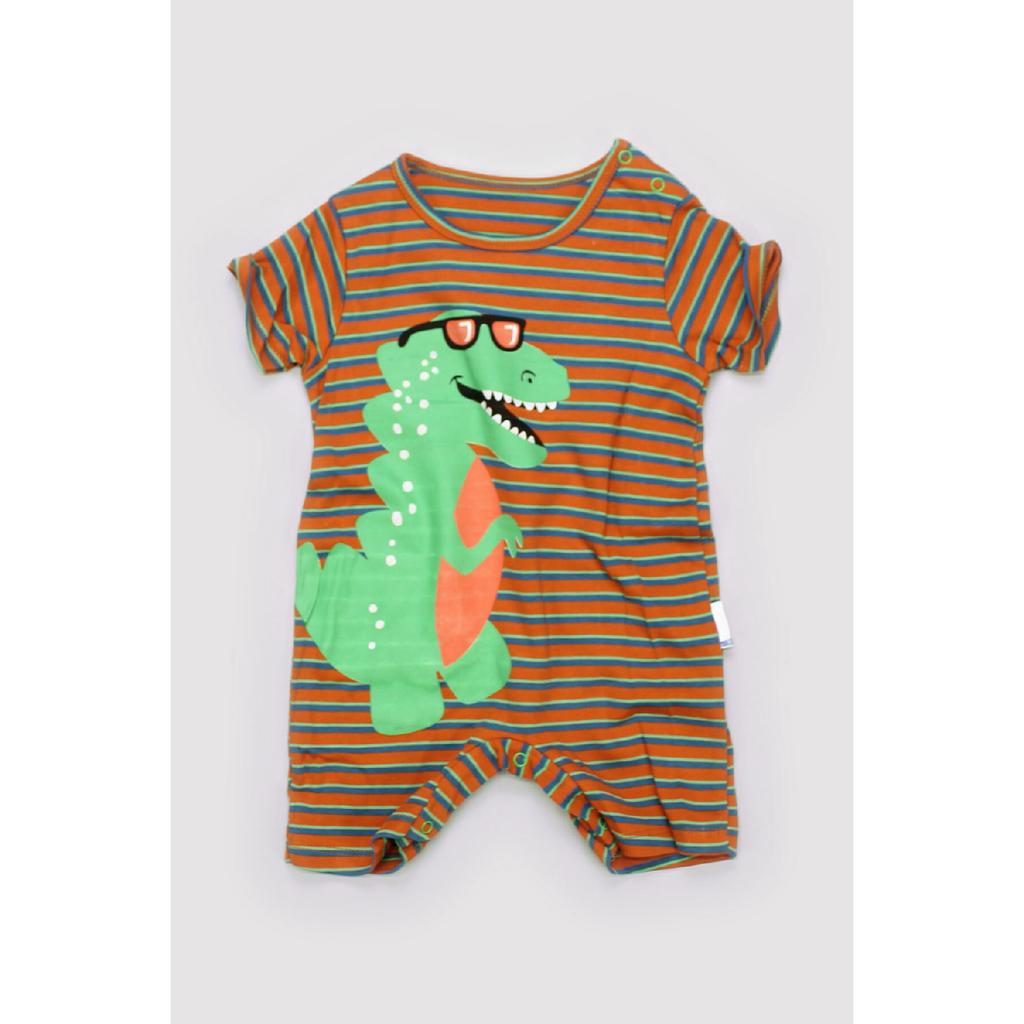 Sommer Baby Baby gekämmt 100 % Baumwolle gestreift Dino bedruckte Unterseite mit Skhpit Overall 11005