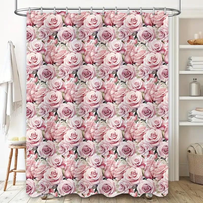 Delicate Pink Rose Printed Shower Curtain Bathroom Decor Waterproof Home Decor (180x240cm)