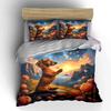 3Pcs Dachshund Sunset Mountain Rose Bedding Set Realistic Pet Floral Print Duvet Cover 2 Pillowcases King Queen Gift