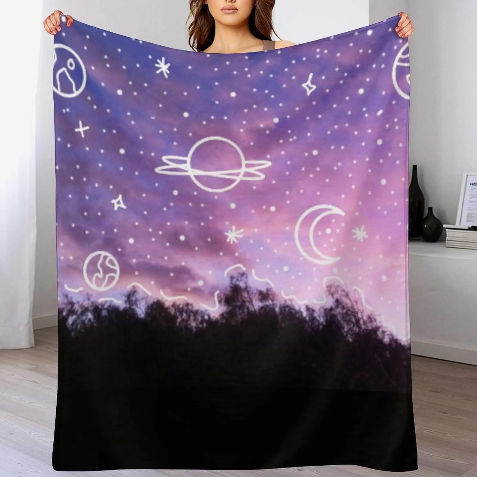 Aesthetic Tumblr Sunset Galaxy Doodle Throw Blanket Color Fast Cozy Throw Blanket 102x76cm(40x30in)