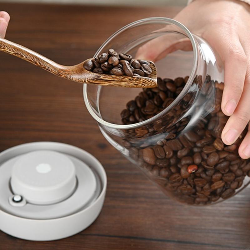Portable Coffee Bean Container Leakproof Press Vacuum Seal Glass Jar For Travel Kitchen Storage HX6C